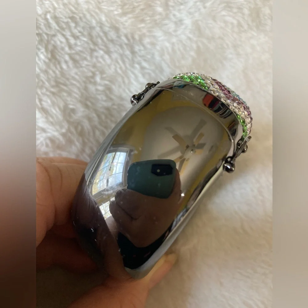 Akkad Multi Colored Crystals‎ Gun Metal Hinged Bracelet w/ Safety Clasps …